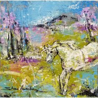 Shan Amrohvi, 08 x 08 inch, Oil on Canvas, Horse Painting, AC-SA-090